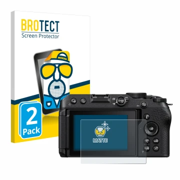 Parte frontale di una confezione del prodotto con il logo del marchio BROTECT. Accanto è raffigurato il dispositivo Nikon Z 30