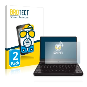 Parte frontale di una confezione del prodotto con il logo del marchio BROTECT. Accanto è raffigurato il dispositivo GPD Win Ma