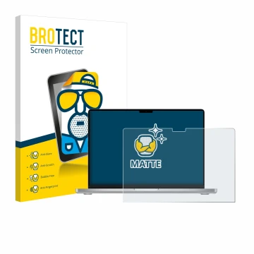 Parte frontale di una confezione del prodotto con il logo del marchio BROTECT. Accanto è raffigurato il dispositivo Apple MacB