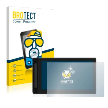 Parte frontale di una confezione del prodotto con il logo del marchio BROTECT. Accanto è raffigurato il dispositivo Huion Kamv