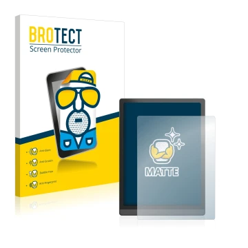 Parte frontale di una confezione del prodotto con il logo del marchio BROTECT. Accanto è raffigurato il dispositivo Boox Tab X