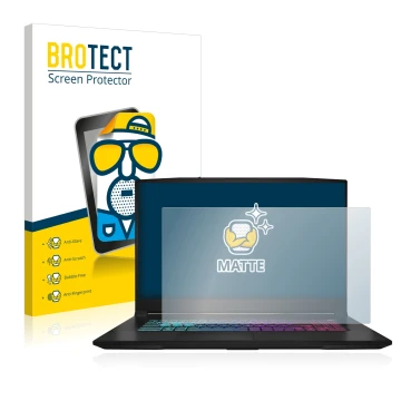 Parte frontale di una confezione del prodotto con il logo del marchio BROTECT. Accanto è raffigurato il dispositivo MSI Katana