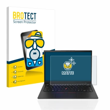 Parte frontale di una confezione del prodotto con il logo del marchio BROTECT. Accanto è raffigurato il dispositivo Lenovo Thi