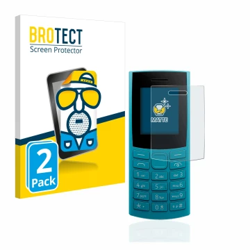 Parte frontale di una confezione del prodotto con il logo del marchio BROTECT. Accanto è raffigurato il dispositivo Nokia 105 