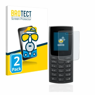 Parte frontale di una confezione del prodotto con il logo del marchio BROTECT. Accanto è raffigurato il dispositivo Nokia 105 
