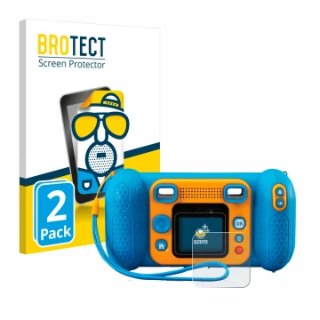 Parte frontale di una confezione del prodotto con il logo del marchio BROTECT. Accanto è raffigurato il dispositivo Vtech Kidi