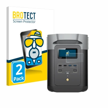 Parte frontale di una confezione del prodotto con il logo del marchio BROTECT. Accanto è raffigurato il dispositivo EcoFlow DE