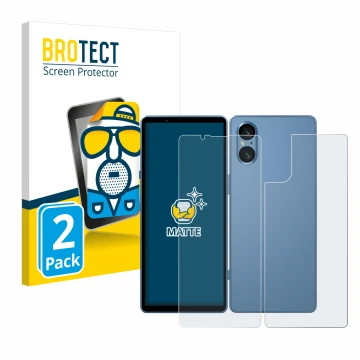 Parte frontale di una confezione del prodotto con il logo del marchio BROTECT. Accanto è raffigurato il dispositivo Sony Xperi