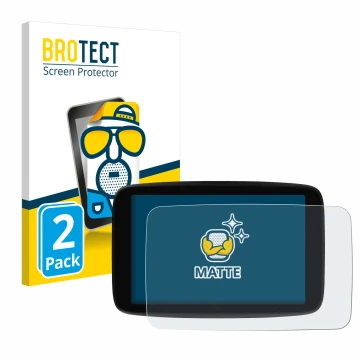 Parte frontale di una confezione del prodotto con il logo del marchio BROTECT. Accanto è raffigurato il dispositivo TomTom GO 