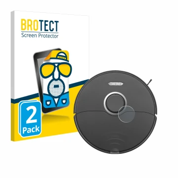 Parte frontale di una confezione del prodotto con il logo del marchio BROTECT. Accanto è raffigurato il dispositivo Roborock S