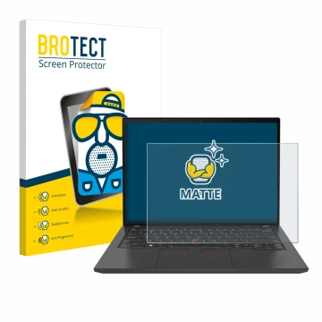 Parte frontale di una confezione del prodotto con il logo del marchio BROTECT. Accanto è raffigurato il dispositivo Lenovo Thi