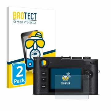 Parte frontale di una confezione del prodotto con il logo del marchio BROTECT. Accanto è raffigurato il dispositivo Leica M11-