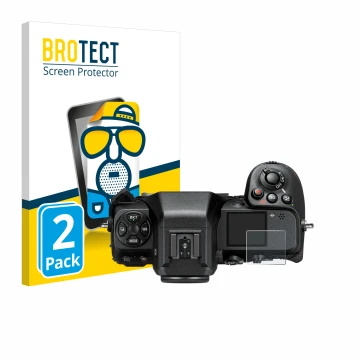 Parte frontale di una confezione del prodotto con il logo del marchio BROTECT. Accanto è raffigurato il dispositivo Nikon Z 8 