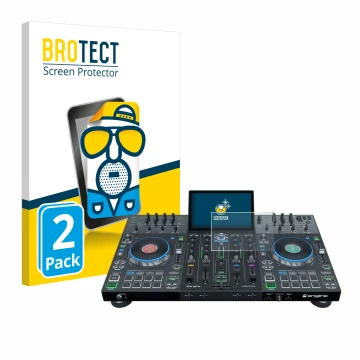 Parte frontale di una confezione del prodotto con il logo del marchio BROTECT. Accanto è raffigurato il dispositivo Denon DJ P