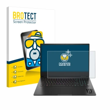 Parte frontale di una confezione del prodotto con il logo del marchio BROTECT. Accanto è raffigurato il dispositivo HP Omen 16