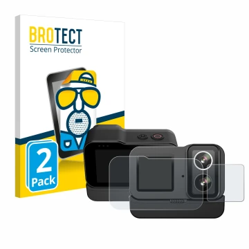 Parte frontale di una confezione del prodotto con il logo del marchio BROTECT. Accanto è raffigurato il dispositivo SJCAM SJ20
