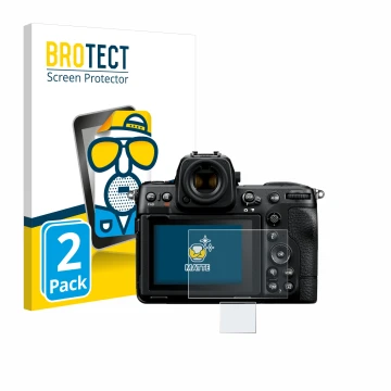 Parte frontale di una confezione del prodotto con il logo del marchio BROTECT. Accanto è raffigurato il dispositivo Nikon Z 8 
