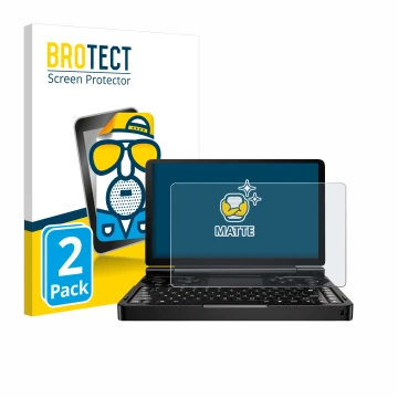 Parte frontale di una confezione del prodotto con il logo del marchio BROTECT. Accanto è raffigurato il dispositivo GPD Win Mi