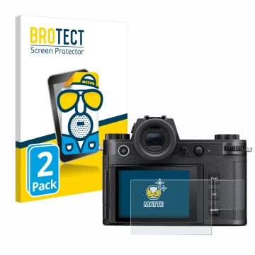 Parte frontale di una confezione del prodotto con il logo del marchio BROTECT. Accanto è raffigurato il dispositivo Leica SL3 