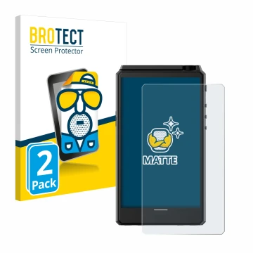 Parte frontale di una confezione del prodotto con il logo del marchio BROTECT. Accanto è raffigurato il dispositivo Hiby R6 II