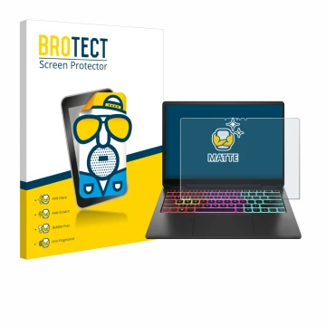 Parte frontale di una confezione del prodotto con il logo del marchio BROTECT. Accanto è raffigurato il dispositivo HP Omen Tr