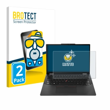Parte frontale di una confezione del prodotto con il logo del marchio BROTECT. Accanto è raffigurato il dispositivo Lenovo Thi