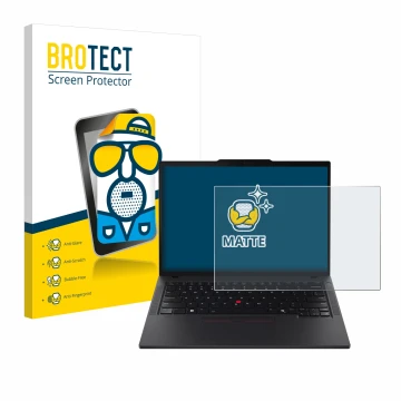 Parte frontale di una confezione del prodotto con il logo del marchio BROTECT. Accanto è raffigurato il dispositivo Lenovo Thi