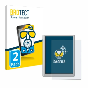 Parte frontale di una confezione del prodotto con il logo del marchio BROTECT. Accanto è raffigurato il dispositivo Boox Go 10