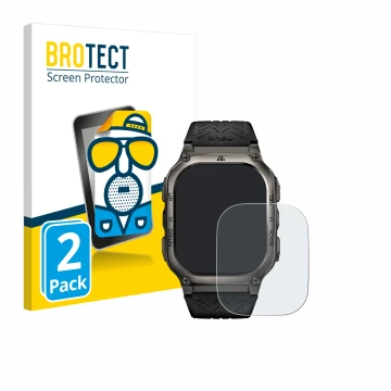 Parte frontale di una confezione del prodotto con il logo del marchio BROTECT. Accanto è raffigurato il dispositivo Kospet Tan