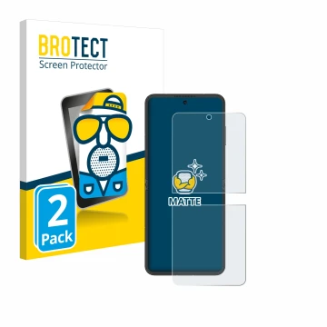 Parte frontale di una confezione del prodotto con il logo del marchio BROTECT. Accanto è raffigurato il dispositivo Nubia Flip
