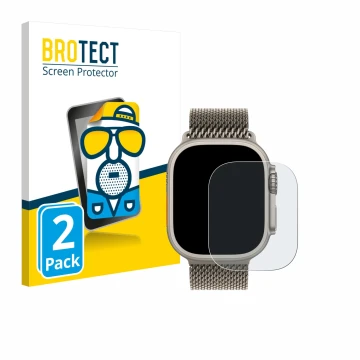 Parte frontale di una confezione del prodotto con il logo del marchio BROTECT. Accanto è raffigurato il dispositivo Apple Watc