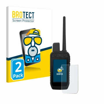 Parte frontale di una confezione del prodotto con il logo del marchio BROTECT. Accanto è raffigurato il dispositivo Garmin Alp