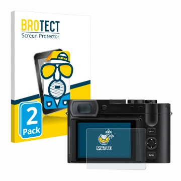 Parte frontale di una confezione del prodotto con il logo del marchio BROTECT. Accanto è raffigurato il dispositivo Leica Q3 4