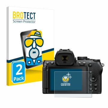 Parte frontale di una confezione del prodotto con il logo del marchio BROTECT. Accanto è raffigurato il dispositivo Nikon Z50 
