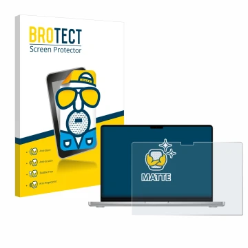 Parte frontale di una confezione del prodotto con il logo del marchio BROTECT. Accanto è raffigurato il dispositivo Apple MacB