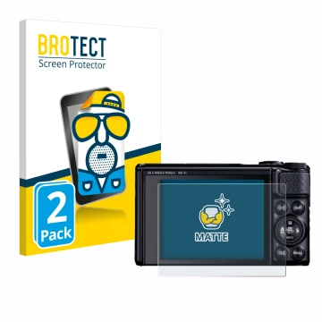 Parte frontale di una confezione del prodotto con il logo del marchio BROTECT. Accanto è raffigurato il dispositivo Canon Powe