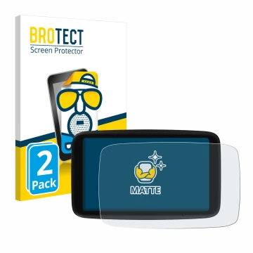 Parte frontale di una confezione del prodotto con il logo del marchio BROTECT. Accanto è raffigurato il dispositivo TomTom GO 