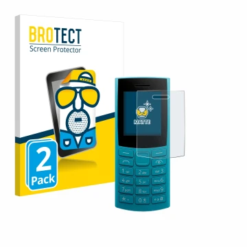 Parte frontale di una confezione del prodotto con il logo del marchio BROTECT. Accanto è raffigurato il dispositivo Nokia 105 