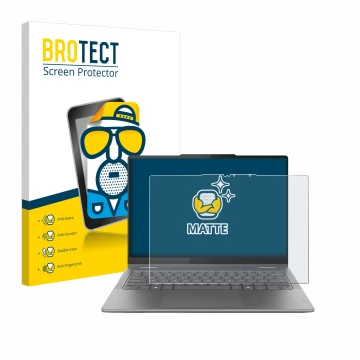 Parte frontale di una confezione del prodotto con il logo del marchio BROTECT. Accanto è raffigurato il dispositivo Lenovo Yog