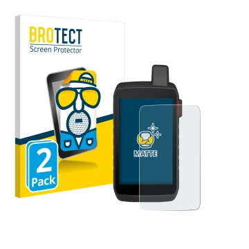 Parte frontale di una confezione del prodotto con il logo del marchio BROTECT. Accanto è raffigurato il dispositivo Garmin Mon