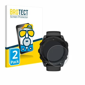 Parte frontale di una confezione del prodotto con il logo del marchio BROTECT. Accanto è raffigurato il dispositivo Garmin Tac