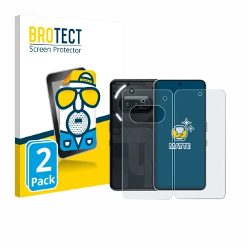 Parte frontale di una confezione del prodotto con il logo del marchio BROTECT. Accanto è raffigurato il dispositivo Nothing Ph