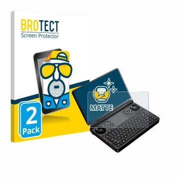 Parte frontale di una confezione del prodotto con il logo del marchio BROTECT. Accanto è raffigurato il dispositivo GPD Win Mi