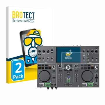 Parte frontale di una confezione del prodotto con il logo del marchio BROTECT. Accanto è raffigurato il dispositivo Denon DJ P