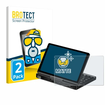 Parte frontale di una confezione del prodotto con il logo del marchio BROTECT. Accanto è raffigurato il dispositivo GPD Pocket