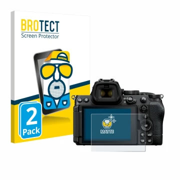 Parte frontale di una confezione del prodotto con il logo del marchio BROTECT. Accanto è raffigurato il dispositivo Nikon Z5 I