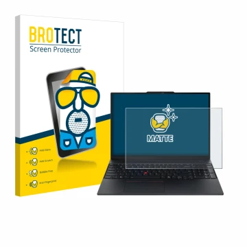 Parte frontale di una confezione del prodotto con il logo del marchio BROTECT. Accanto è raffigurato il dispositivo Lenovo Thi