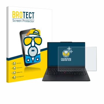 Parte frontale di una confezione del prodotto con il logo del marchio BROTECT. Accanto è raffigurato il dispositivo Lenovo Thi