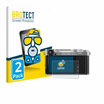 Parte frontale di una confezione del prodotto con il logo del marchio BROTECT. Accanto è raffigurato il dispositivo Fujifilm X