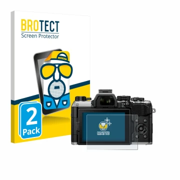 Parte frontale di una confezione del prodotto con il logo del marchio BROTECT. Accanto è raffigurato il dispositivo Olympus OM